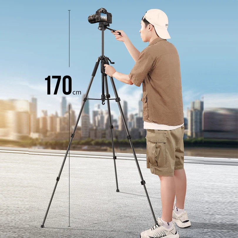 Hridz 175cm Portable Aluminium Alloy Camera Tripod with 3-Way Swivel Pan Head & Carry Bag – Lightweight Travel Tripod for DSLR, Mirrorless & Video Camcorders