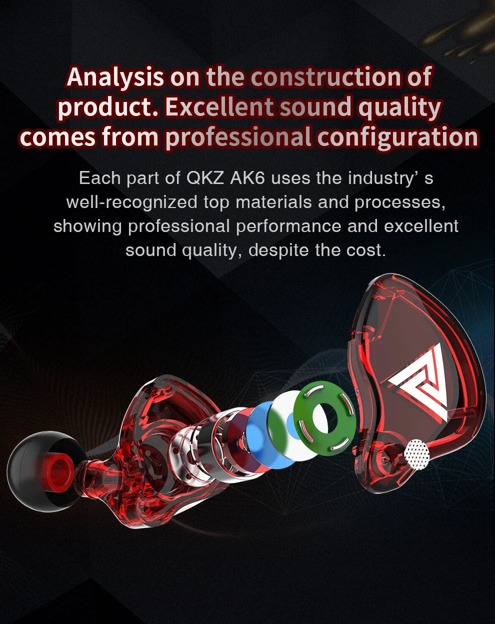 QKZ AK6 In Ear Monitor Earphone 6-Dynamic Driver Unit Headphone With Mic HIFI Headset