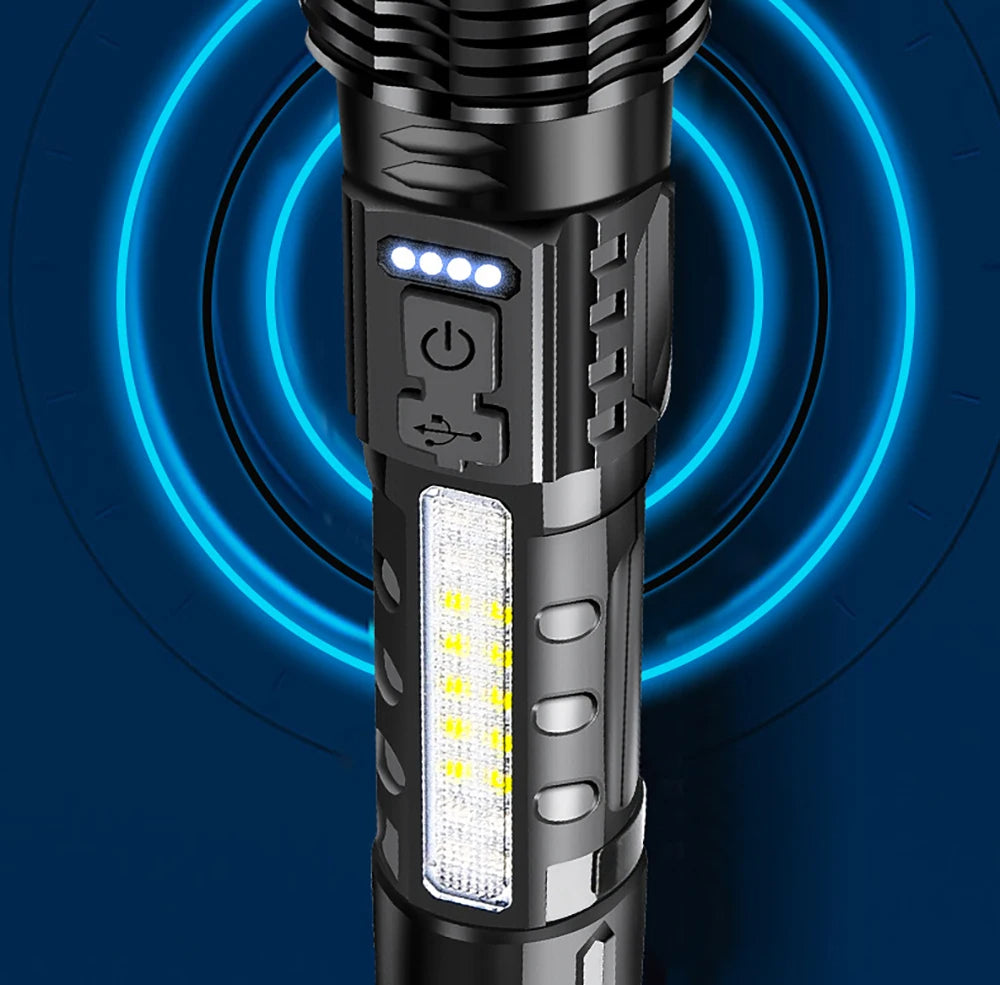 Ultra Bright Torch Powerful GT10 High beam LED Rechargable Flashlight Waterproof Camping Fishing