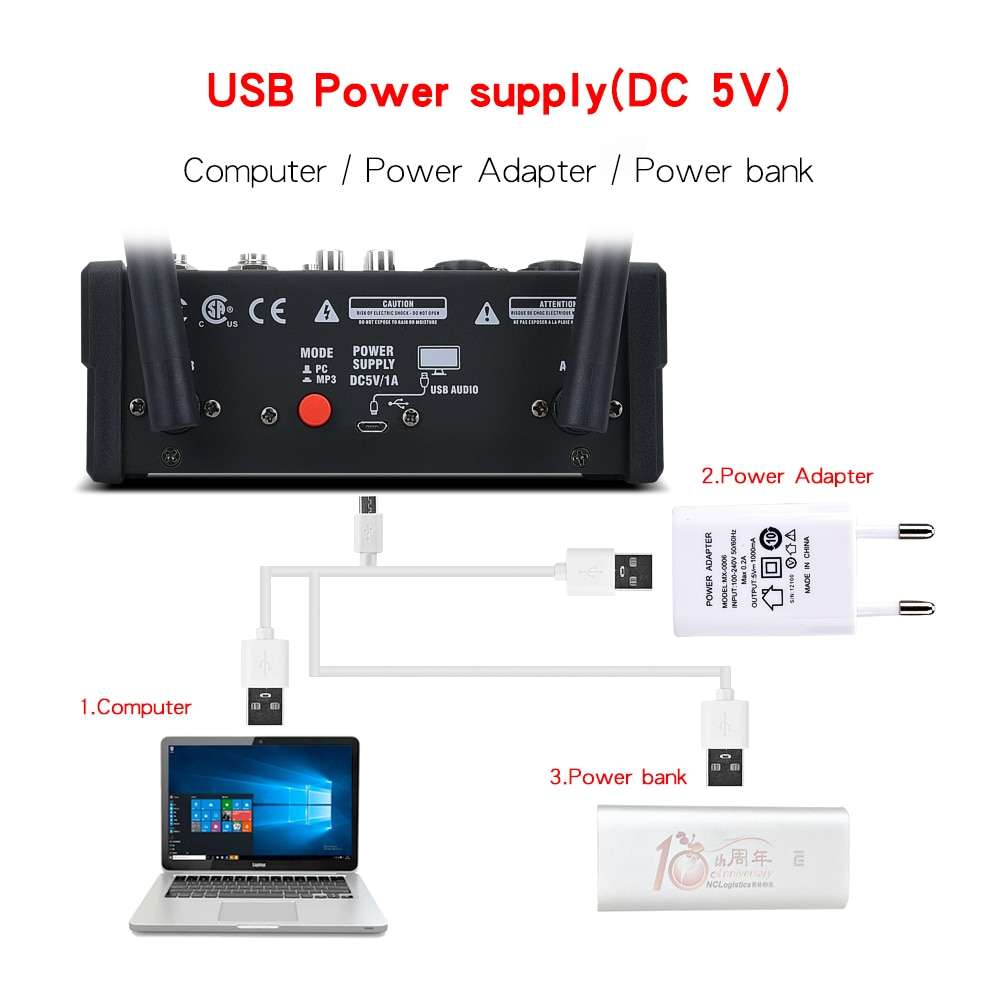 HRIDZ G04 Stereo Audio Sound Mixer with UHF Wireless Microphone for DJ Karaoke PC Record