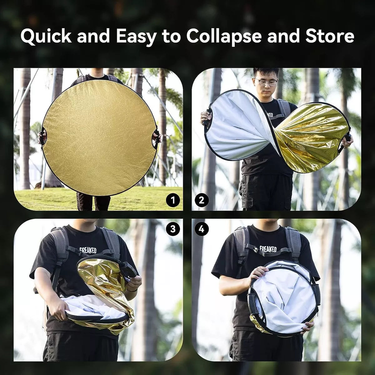 Hridz 110cm 5in1 portable light reflectors with Strong Handle Grip