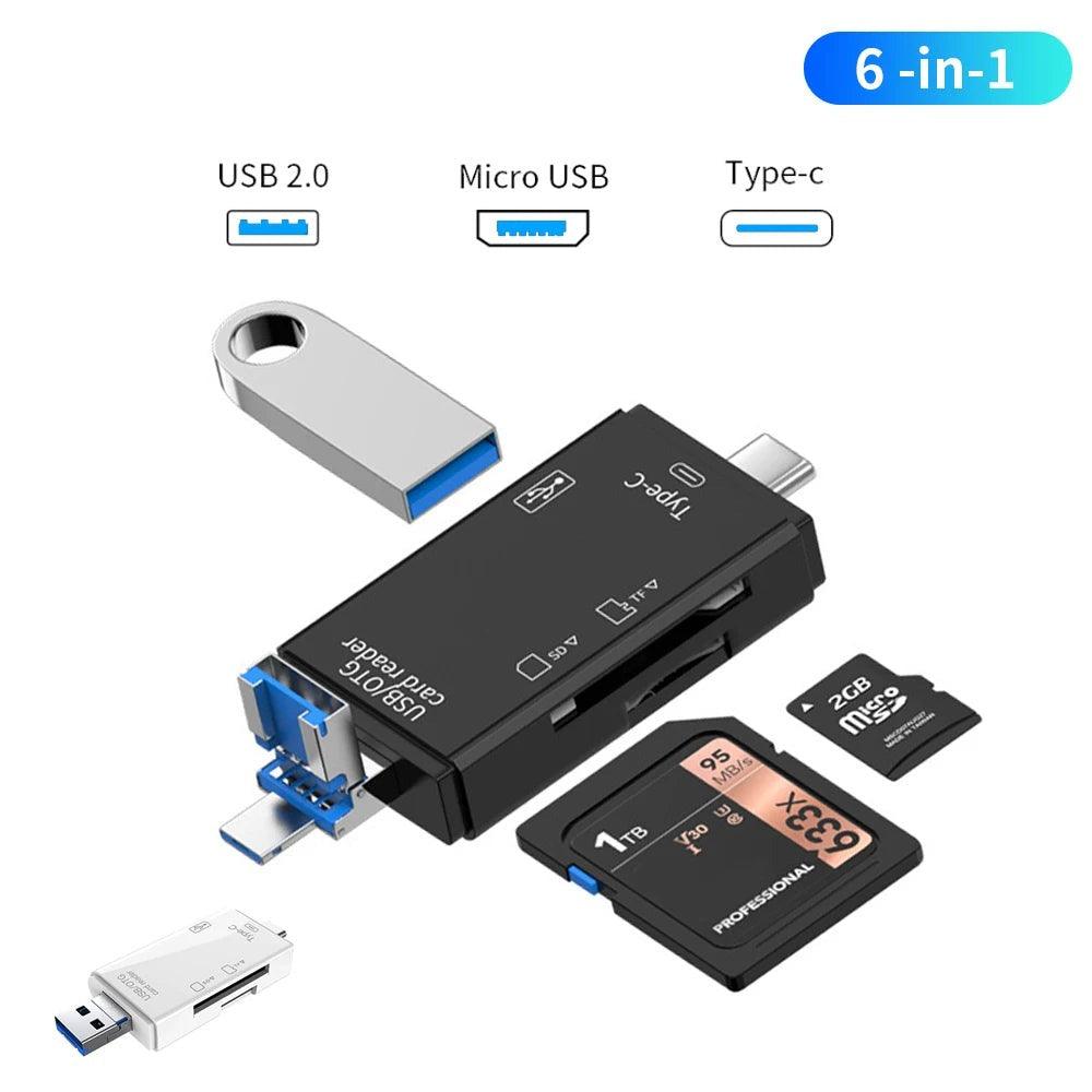 5 in 1 Multifunction USB 2.0 Type C USB  Micro USB TF SD Smart Memory SD Card Reader