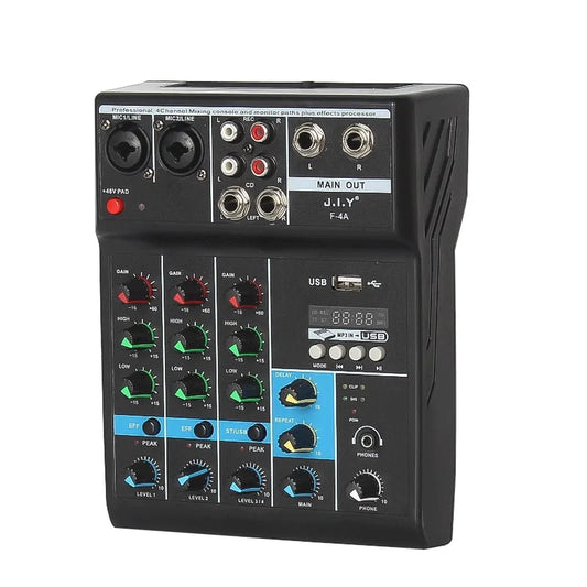 4 Channels Mini USB Audio Mixer Amplifier Console Bluetooth Record Phantom With Sound Card