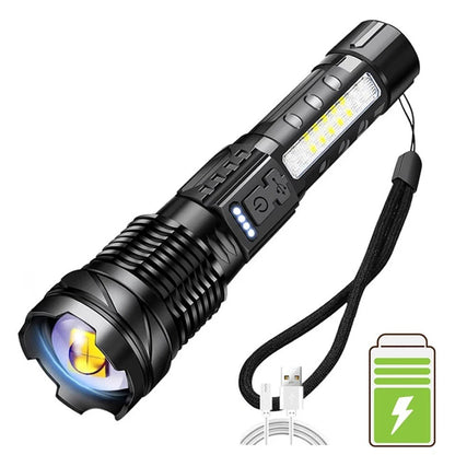 Powerful XHP70 LED Flashlight Waterproof 18650 Torch With Side Light 7 Modes