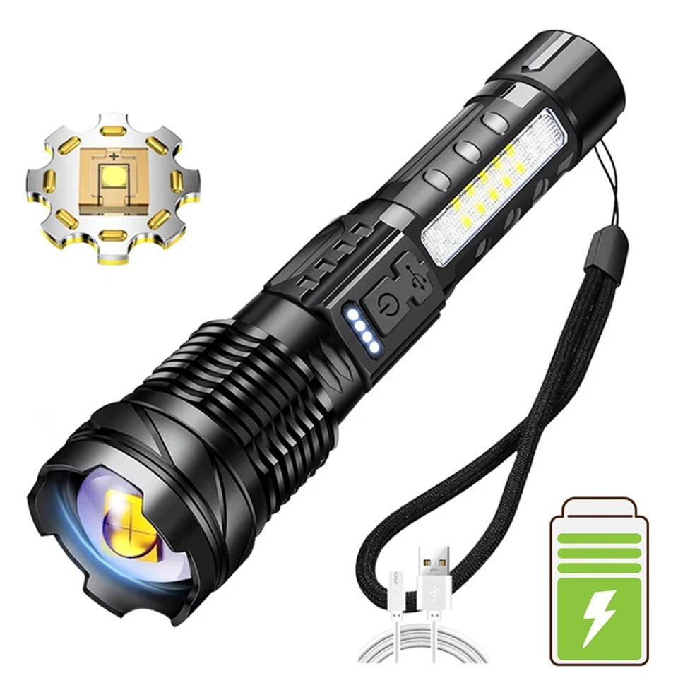 Powerful A76 GT10 High beam LED Flashlight Waterproof 18650 Torch With Side Light 7 Modes