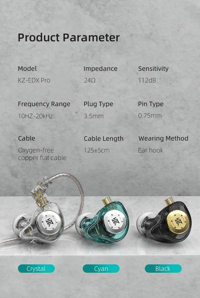EDX PRO In ear monitors Wired Earphones No-Mic IEM HIFI Stereo Bass Music Earbuds IEM