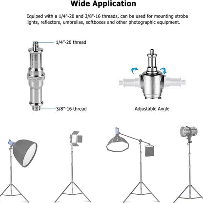 Hridz 280cm Stainless Steel Light Stand Black Colour Heavy Duty with 1/4" to 3/8" Spigot