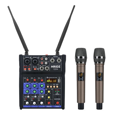 HRIDZ G04 Stereo Audio Sound Mixer with UHF Wireless Microphone for DJ Karaoke PC Record