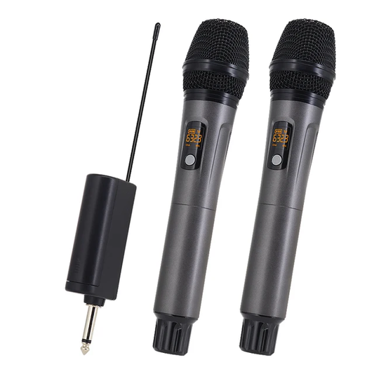 Hridz rechargeable UHF dual channel wireless microphone system for performances, speech teaching