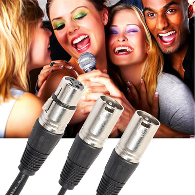 Hridz 3Pin XLR Female to Dual 2 Male Plug Y Splitter Adapter Cable 1ft – Professional Audio Mic Connector Cord