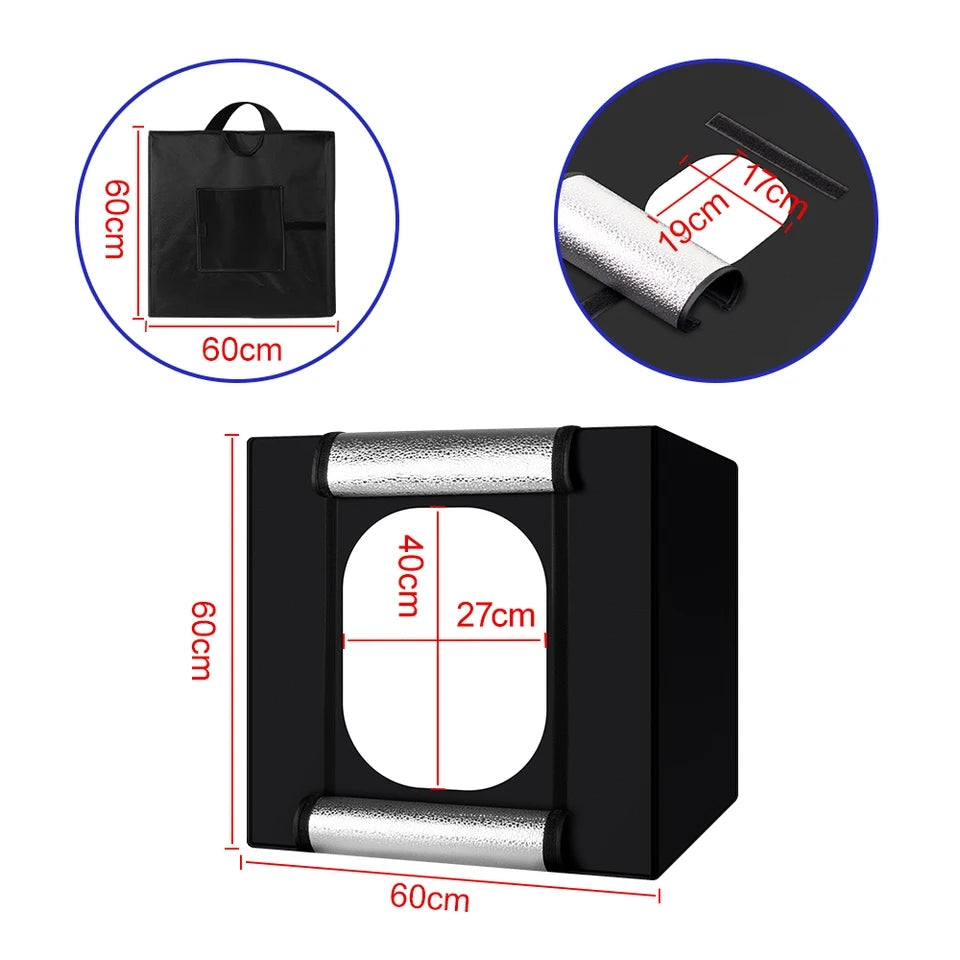 Hridz 60cm Folding Photo Lightbox Professional Product Photography Tent with Bi-Colour LEDs & 6 Anti-Wrinkle Backdrops