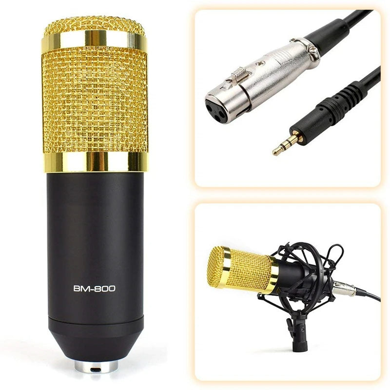 Hridz BM-800 Gold Plated Professional Studio Condenser Microphone with Sound card for Desk