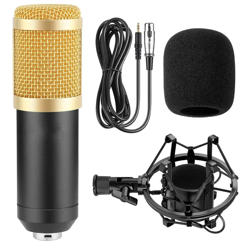 Hridz BM-800 Gold Plated Professional Studio Condenser Microphone with Sound card for Desk