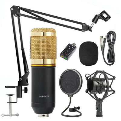 Hridz BM-800 Gold Plated Professional Studio Condenser Microphone with Sound card for Desk