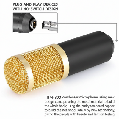 Hridz BM-800 Gold Plated Professional Studio Condenser Microphone with Sound card for Desk