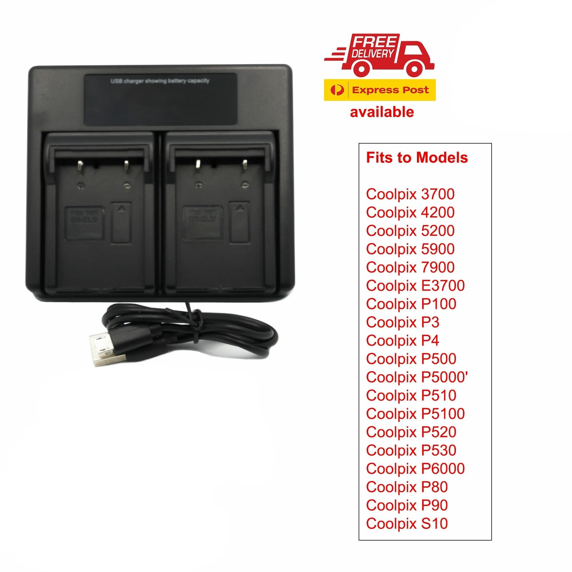 Hridz EN-EL5 Dual Charger For Nikon ENEL5 Battery COOLPIX P80 P90 P5000 P5100 P6000 P3 P4