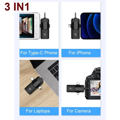 Hridz HZ31 Wireless Mini Microphone 3-in-1 Lavalier Mic for iOS, Android, DSLR, Smartphone, Laptop & Desktop