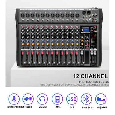 CT-120S Professional Audio Mixer for Karaoke - Pro 12-Channel Outdoor Sound Mixing Console