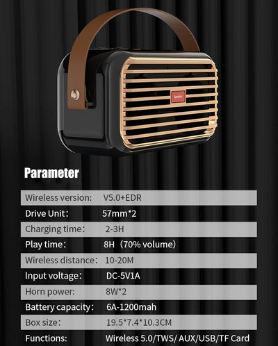 Hridz Retro Smart Wireless Speaker Portable for Gift Showcase Desktop PC Quality Stereo Hifi Sound