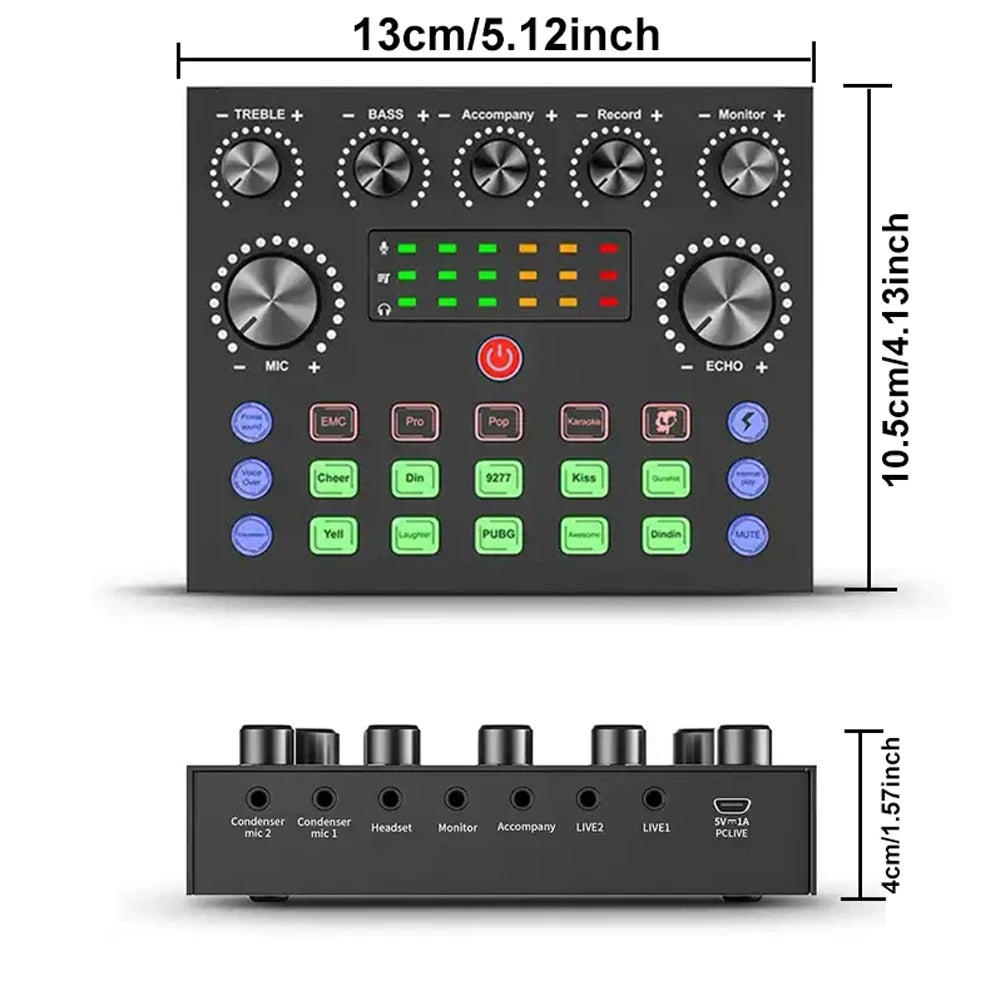 Hridz V8S Sound Card Bluetooth Sound Mixer Board for Live Streaming with Effects