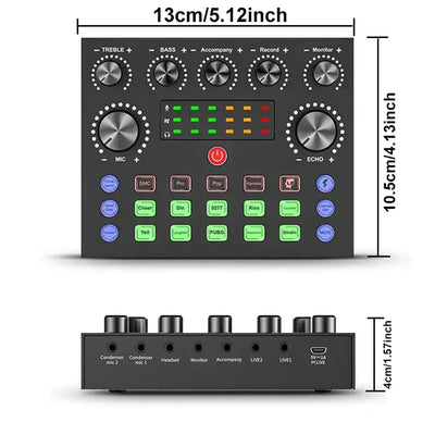 Hridz V8S Sound Card Bluetooth Sound Mixer Board for Live Streaming with Effects