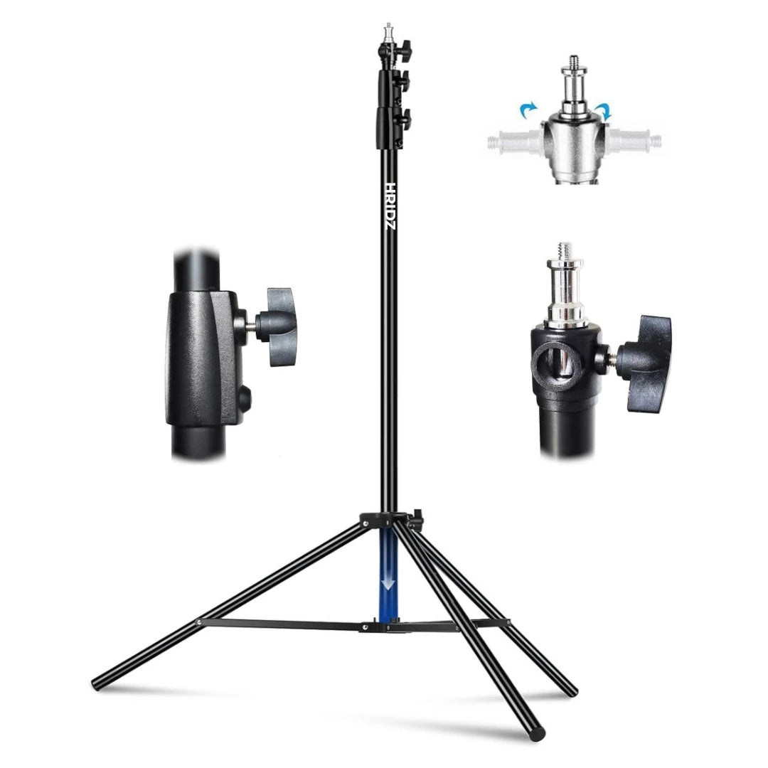 Hridz 280cm Stainless Steel Light Stand Black Colour Heavy Duty with 1/4" to 3/8" Spigot