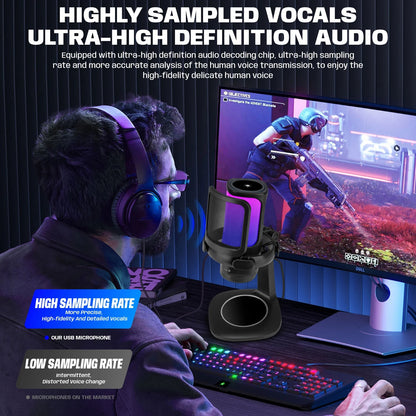 Hridz Gaming USB Microphone – Noise Cancelling Condenser Mic with One-Click Mute & RGB Lights for Streaming, Podcasting, YouTube, Discord, PC, PS5, Mac