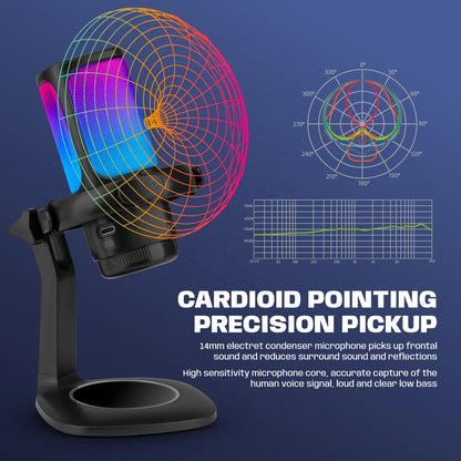 Hridz Gaming USB Microphone – Noise Cancelling Condenser Mic with One-Click Mute & RGB Lights for Streaming, Podcasting, YouTube, Discord, PC, PS5, Mac