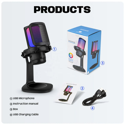 Hridz Gaming USB Microphone – Noise Cancelling Condenser Mic with One-Click Mute & RGB Lights for Streaming, Podcasting, YouTube, Discord, PC, PS5, Mac
