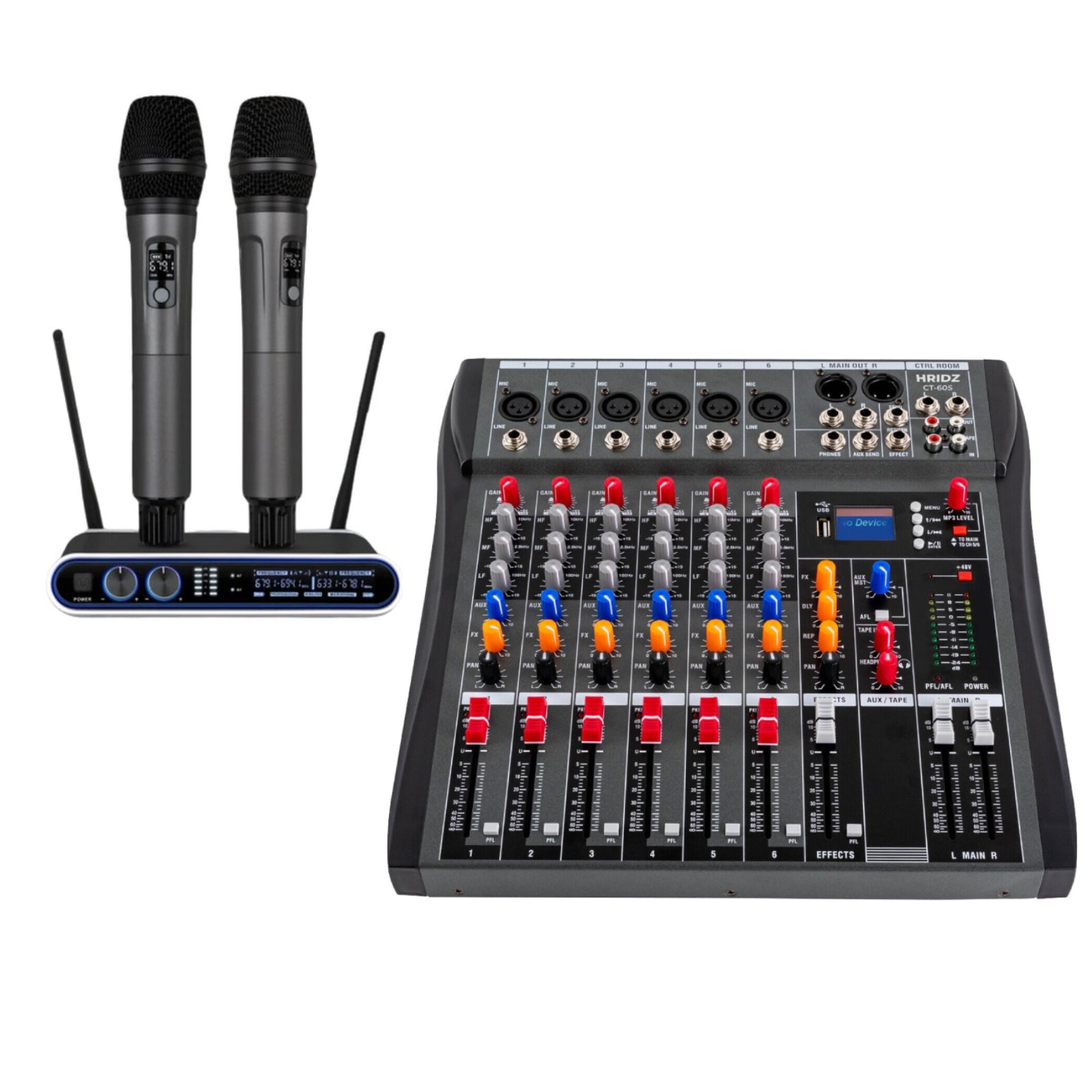 Hridz 6-Channel Mixer & Wireless Microphone System – Pro Audio Bundle for DJs, Events & Karaoke