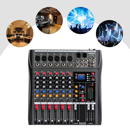 Hridz 6 Channels Bluetooth Mixer DJ Live Studio Audio Mixer USB Console Amplifier AUX