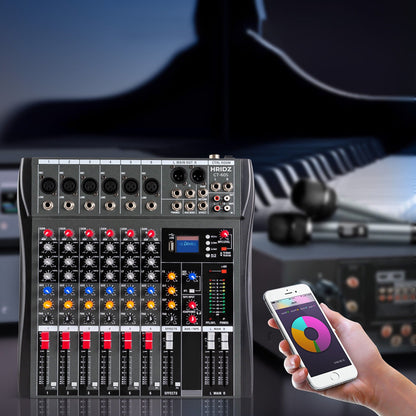 Hridz 6 Channels Bluetooth Mixer DJ Live Studio Audio Mixer USB Console Amplifier AUX