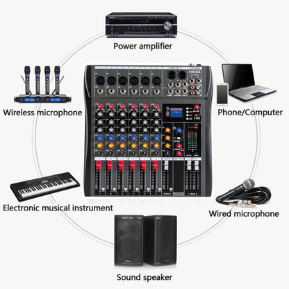 Hridz 6 Channels Bluetooth Mixer DJ Live Studio Audio Mixer USB Console Amplifier AUX