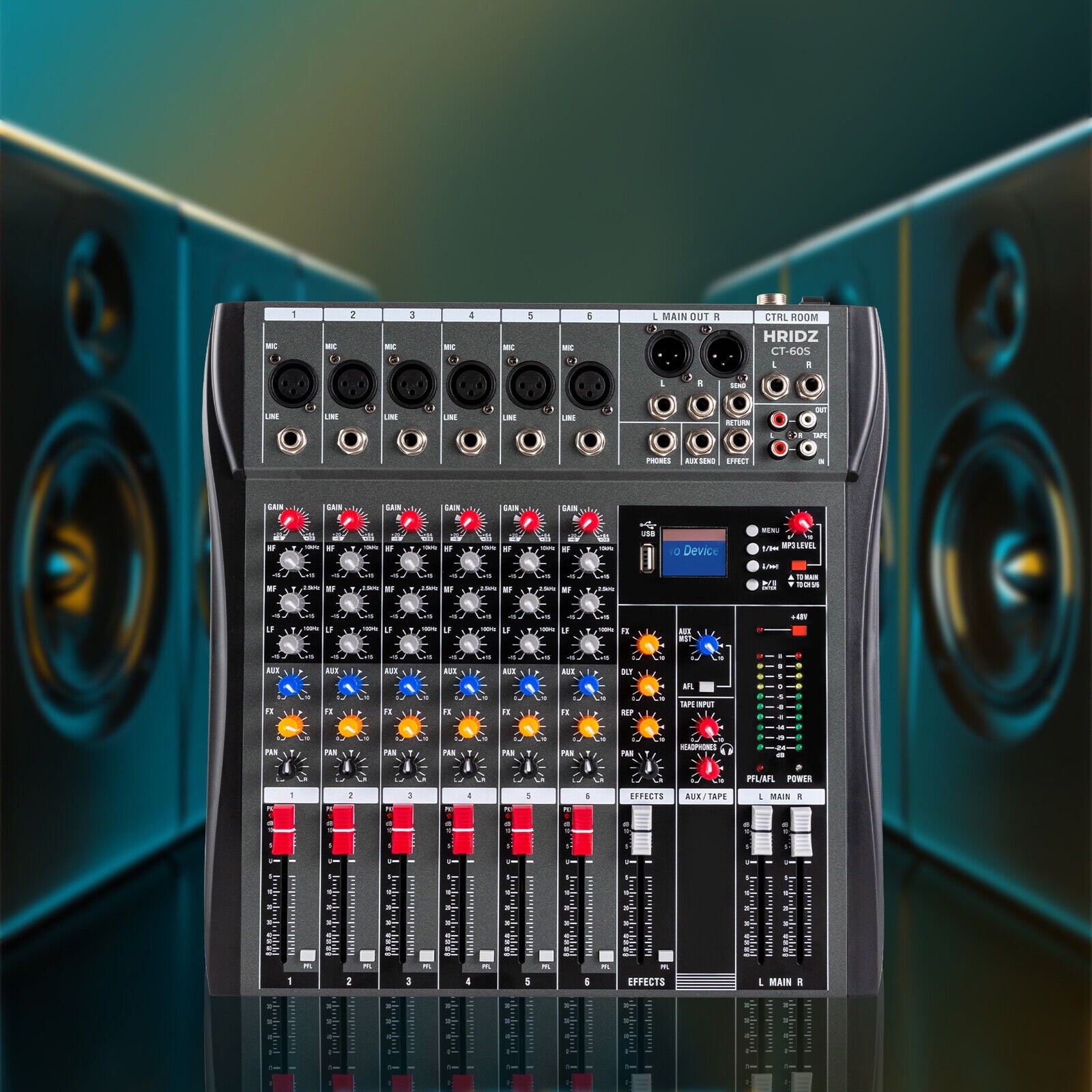 Hridz 6 Channels Bluetooth Mixer DJ Live Studio Audio Mixer USB Console Amplifier AUX