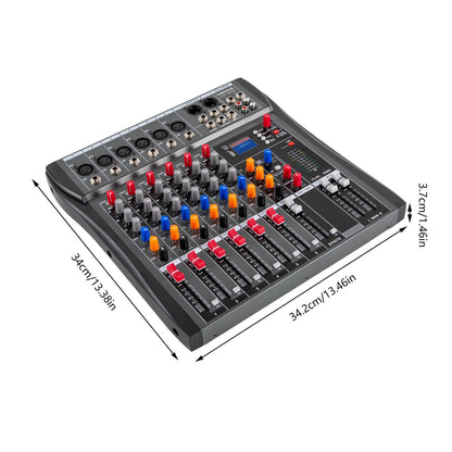 Hridz 6 Channels Bluetooth Mixer DJ Live Studio Audio Mixer USB Console Amplifier AUX