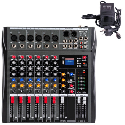 Hridz 6 Channels Bluetooth Mixer DJ Live Studio Audio Mixer USB Console Amplifier AUX