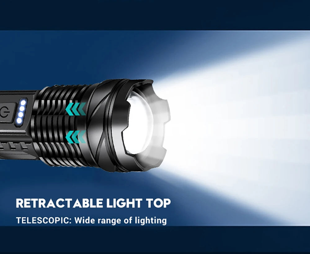 Powerful A76 LED XHP50 Flashlight Waterproof 18650 Torch With Side Light 7 Modes