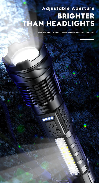 Powerful A76 GT10 High beam LED Flashlight Waterproof 18650 Torch With Side Light 7 Modes