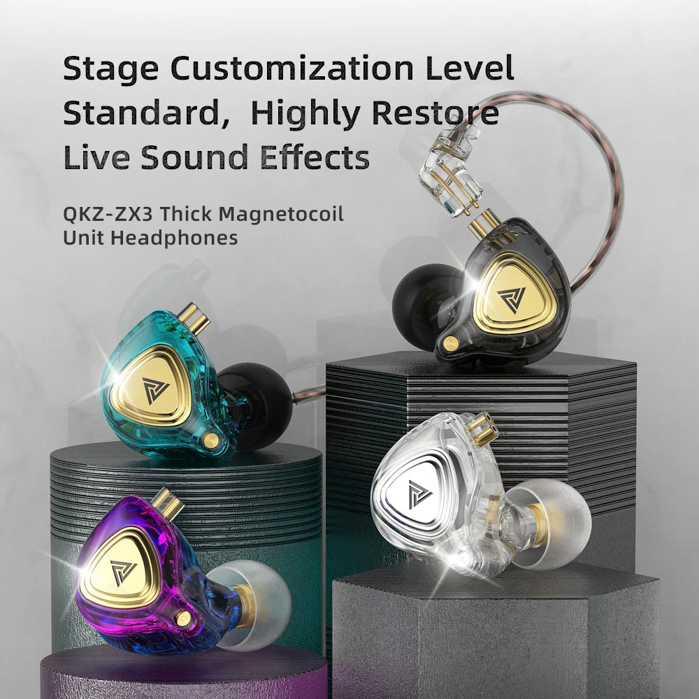 QKZ ZX3 No-Mic Dynamic Earphone In-Ear Monitor HiFi Heavy Bass Wired Headphones IEM