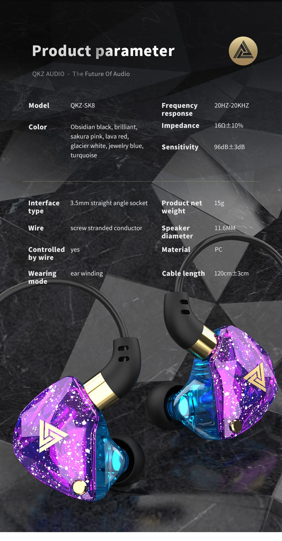 QKZ SK8 Wired Headset HIFI Dynamic Stereo Heavy Bass 3.5MM AUX In Ear Monitor Earphone Game Sport Music Headphones With MIC