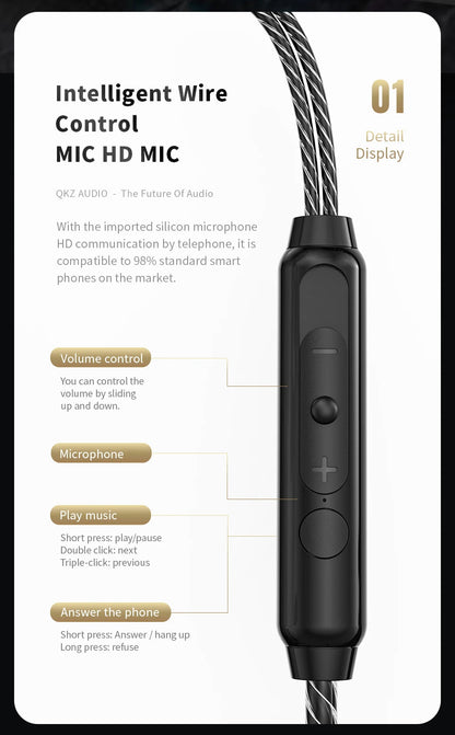 QKZ SK8 Wired Headset HIFI Dynamic Stereo Heavy Bass 3.5MM AUX In Ear Monitor Earphone Game Sport Music Headphones With MIC