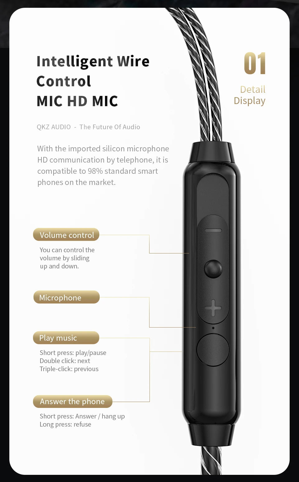 QKZ SK8 Wired Headset HIFI Dynamic Stereo Heavy Bass 3.5MM AUX In Ear Monitor Earphone Game Sport Music Headphones With MIC