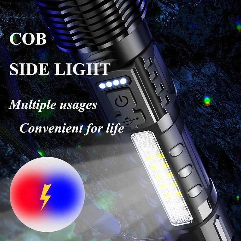 Ultra Bright Torch Powerful GT10 High beam LED Rechargable Flashlight Waterproof Camping Fishing