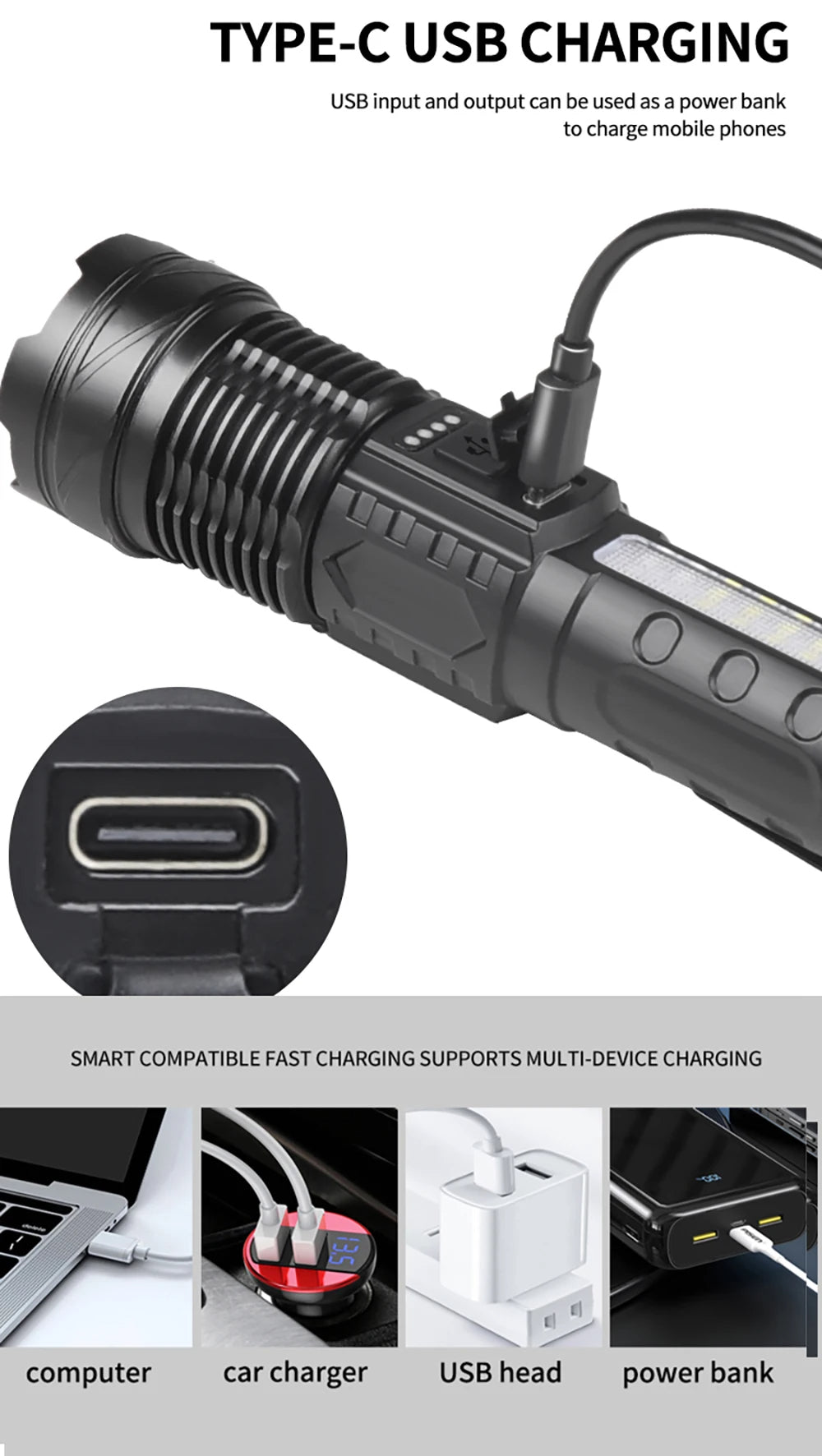 Ultra Bright Torch Powerful GT10 High beam LED Rechargable Flashlight Waterproof Camping Fishing