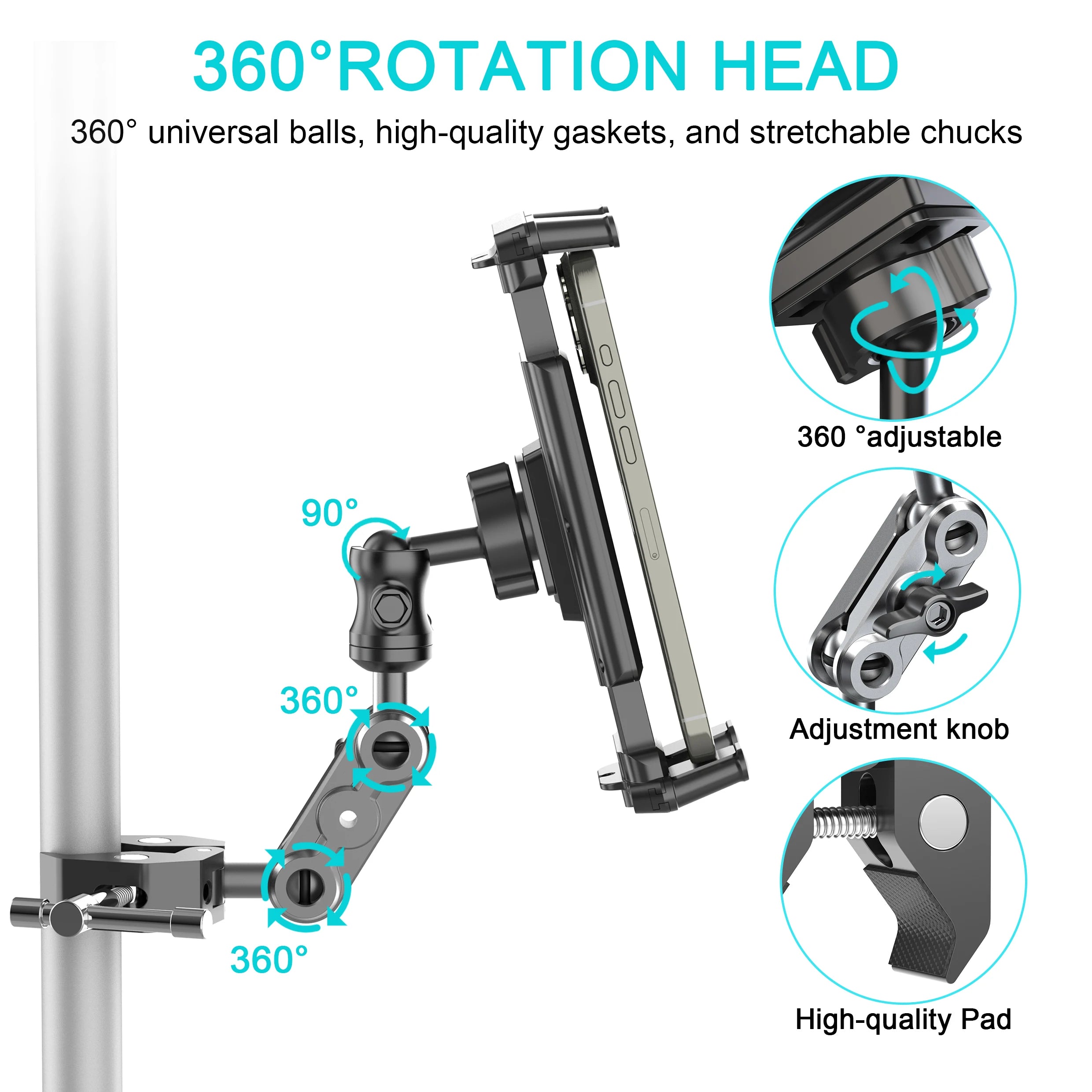 Universal Phone & Tablet Holder Mount for Treadmill, Bike, Stroller, Wheelchair & Golf Cart