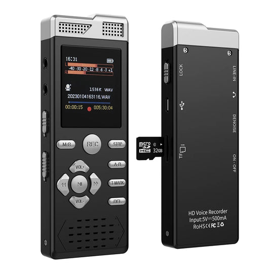 Voice Activated Dual Microphone Recording Password Protection Line-in T-MARK Digital Audio Recorder MP3 Music Player Dictaphone