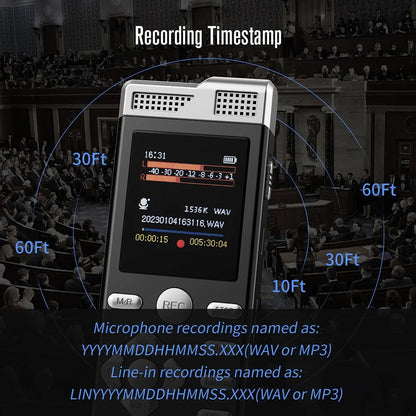 Voice Activated Dual Microphone Recording Password Protection Line-in T-MARK Digital Audio Recorder MP3 Music Player Dictaphone