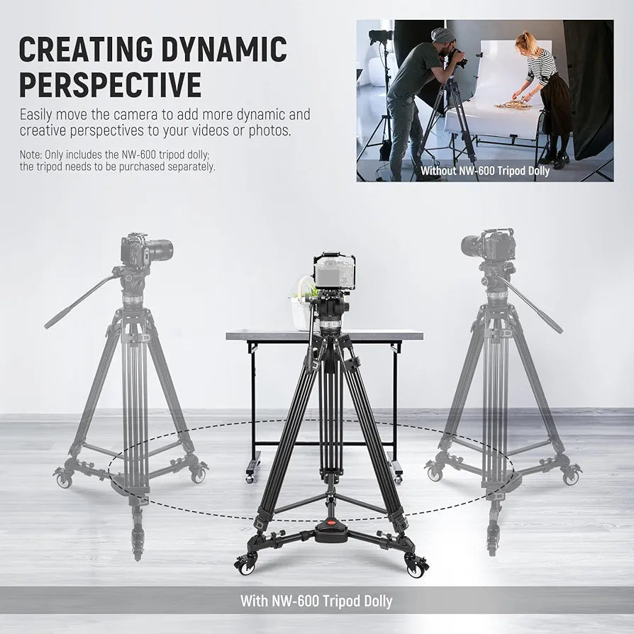 Heavy Duty Professional Universal Camera Tripod Dolly with 3-inch Rubber Wheels