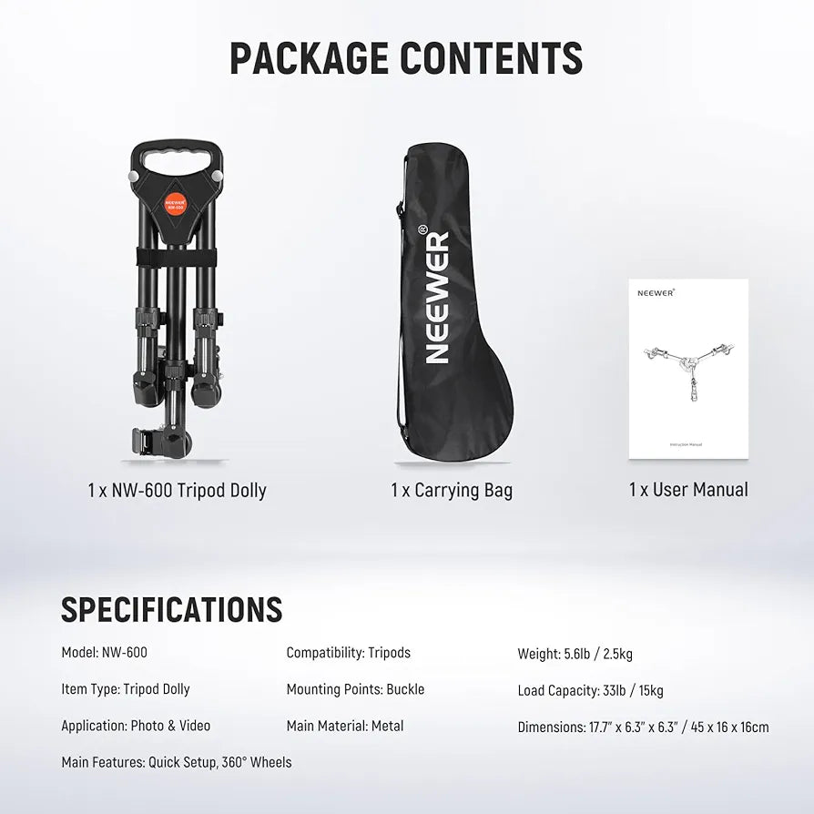 Heavy Duty Professional Universal Camera Tripod Dolly with 3-inch Rubber Wheels