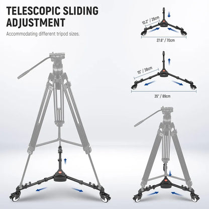 Heavy Duty Professional Universal Camera Tripod Dolly with 3-inch Rubber Wheels